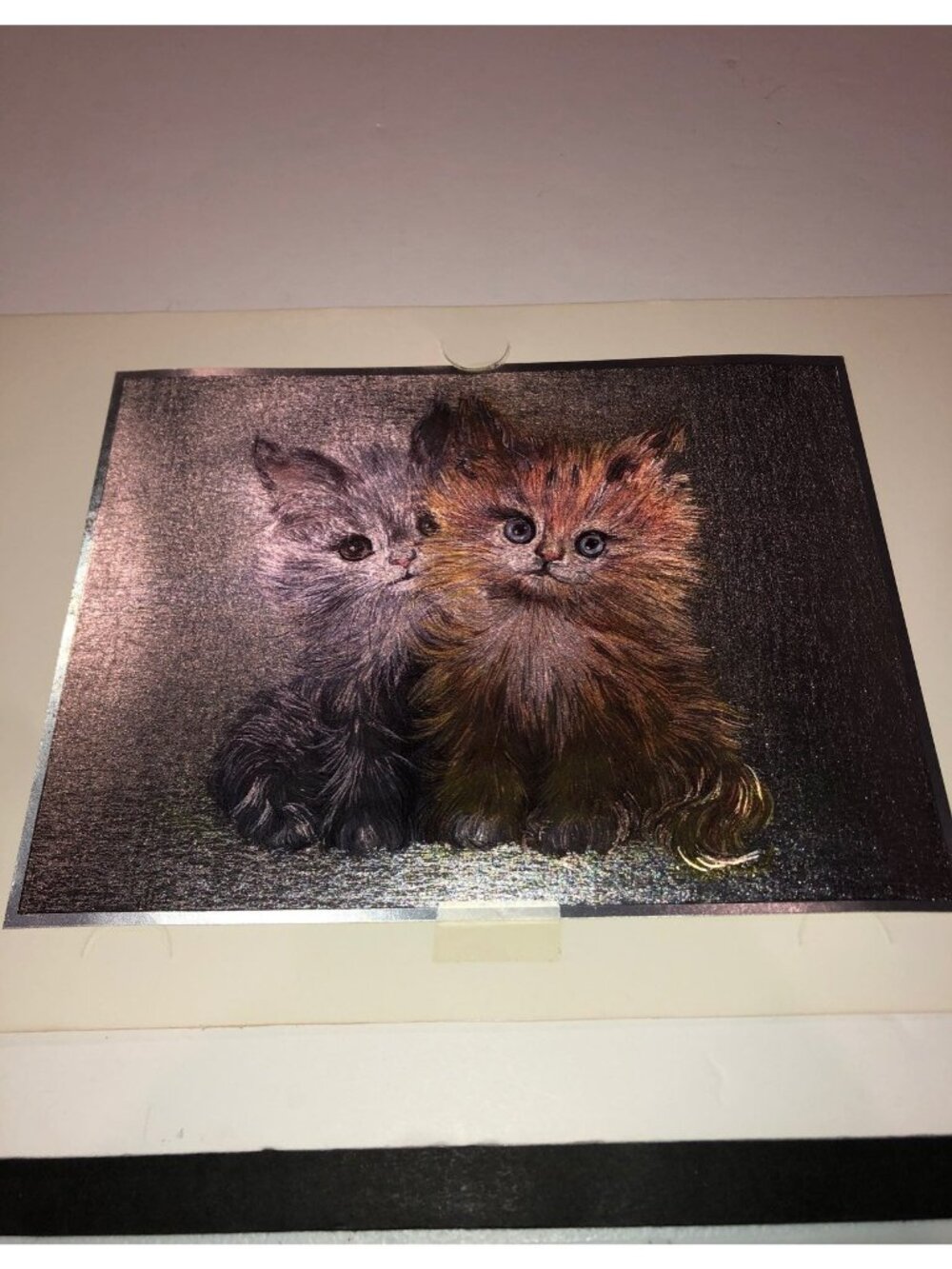 Vintage Dufex Foil or screen etching print featuring kittens